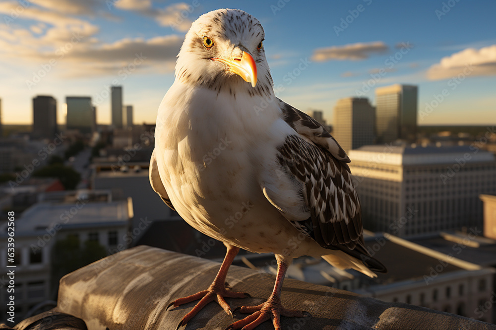 Aufkleber an image of a gull perched on a city rooftop, showcasing its adaptability to urban environments and 
