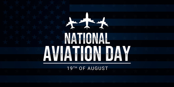 National aviation day design with flaying plane and american flag background illustration. Suitable for national aviation day event in united states