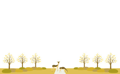 2匹の鹿と銀杏並木のイラスト　横長
