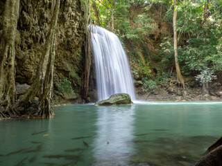 Fototapeta na wymiar waterfall of Kanchanaburi, Erawan Waterfall, Thailand