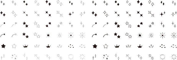 イラスト素材：かわいい手書きのキラキラ・星のイラストセット　ベクター　Cute shining hand drawn illustration set.