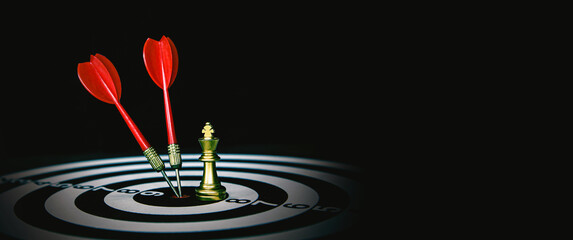 King chess with bullseye arrow center concepts of leadership or wining challenge battle fighting of business team player and risk management or human resource or strategic planning.
