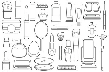 set of make up tools line art   outlines make up collection