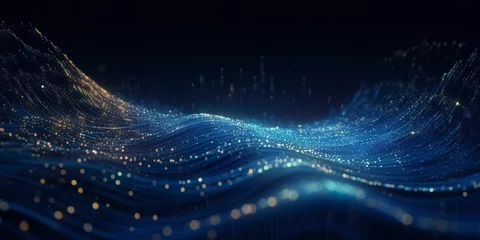 Foto op Plexiglas Data technology futuristic illustration. Blue wave pattern on a dark background.  © Anowar