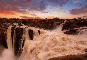 Augrabies water fall, raging water and full color sunsets