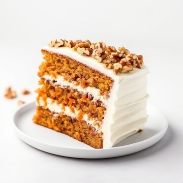 Carrot Cake on plain white background - product photography