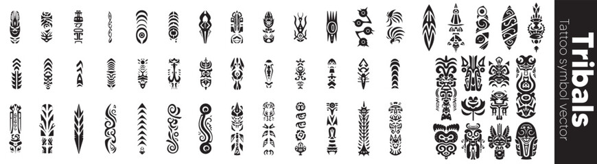Tribal tattoo symbol vector set with white isolated 