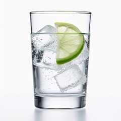 Fototapeta na wymiar Glass of Sparkling Water on plain white background - product photography