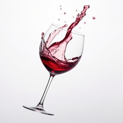 Glass of red wine with a splash on a plain white backgr - product photography