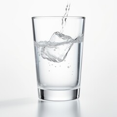 Glass of Water with a splash on a plain white backgroun - product photography
