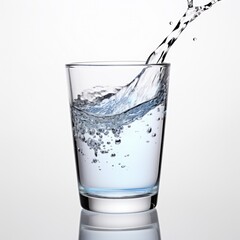 Glass of Water with a splash on a plain white backgroun - product photography