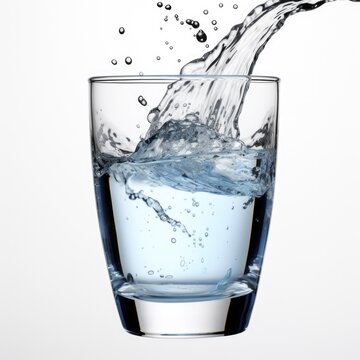 Glass of Water with a splash on a plain white backgroun - product photography