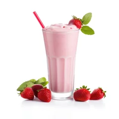 Fototapeten Strawberry Milkshake on plain white background - product photography © 4kclips