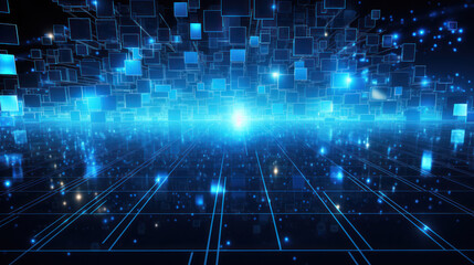 Abstract connected dots on bright blue background. Technology concept