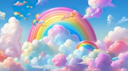 Zelfklevend Fotobehang Fantasy sky rainbow. Fairy skies rainbows colors, magic landscape and dream sky background illustration, AI Generative © Image