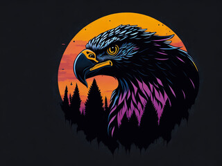 Obraz premium Illustration portrays an eagle head encircled by vibrant yellow and orange tones, embodying nature's fierce energy within a captivating frame.
