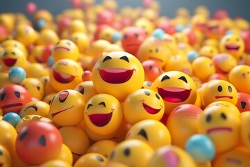 Happy and laughing emoticons 3d rendering background, social media and communications concept. AI Generative