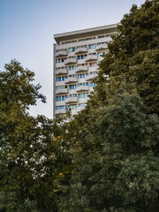 modernist, brutalist block of flats in Warsaw