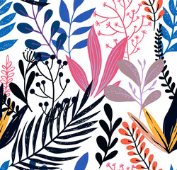 Flowers and petals of plants, botany decor pattern