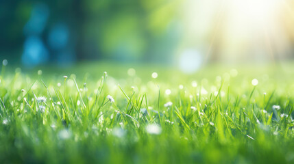 Obraz premium natural green background with selective focus, Spring summer background with frame of grass and leaves on nature.