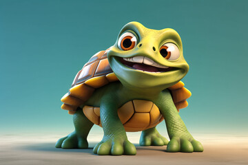 Fototapeta premium Cartoon turtle on a blue background - 3D Rendered Illustration