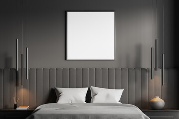 Gray bedroom interior with poster