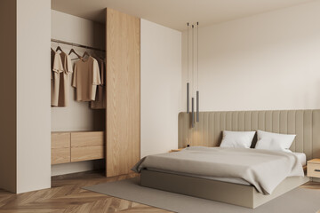 Beige bedroom corner with wardrobe