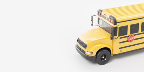 Yellow school bus with stop sign, top view