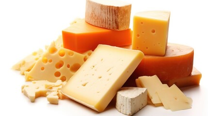 delicious pieces of cheese on white background