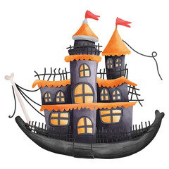 Watercolor pirate ship halloween, Pirate halloween Illustration Concept