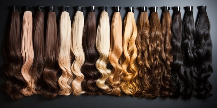 AI Generated. AI Generative. Beautiful salon makeup beauty hair extension different colors. Can be used for shop promotion