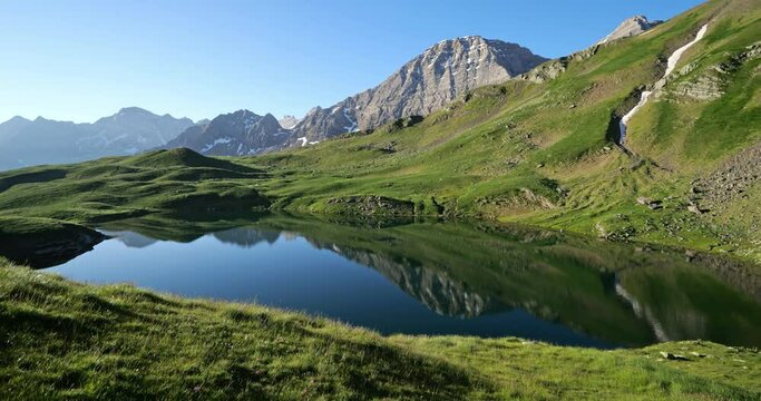 The Especieres or Luhos lake. The Tentes pass, Hautes Pyrenees, Occitania, France