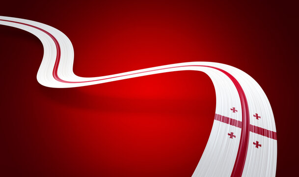 3d Flag Of Georgia 3d Wavy Shiny Georgia Ribbon Isolated On Red Background, 3d illustration