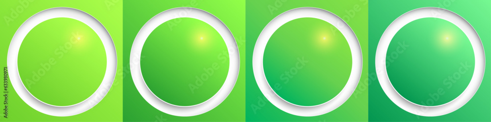 Poster shiny web buttons set, green color circle 3d icons illustration.