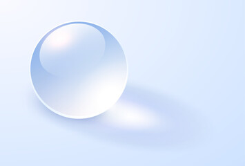 Background with glass transparent sphere, light blue ball with shadows.