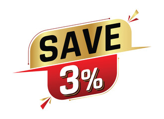 Save 3% isolated on white background. 3 percent. Sales concept. 3d illustration.