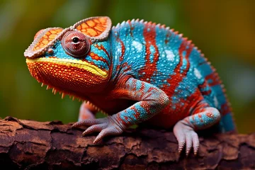 Foto op Canvas vibrant chameleon showcasing its ability to change © MrGraphics1990