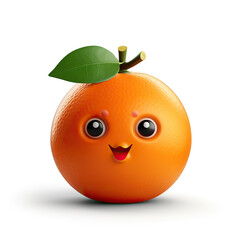 ai generated  Illustration of  cute 3d cartoon charater orange fruit isolated white