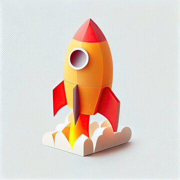 ai generated  Illustration of  cute 3d space rocet launching isolated white