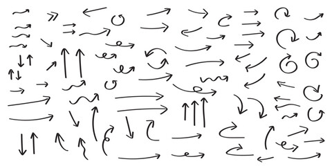 black hand drawn arrow set.Collection of hand drawn isolated arrows.Black doodle arrows