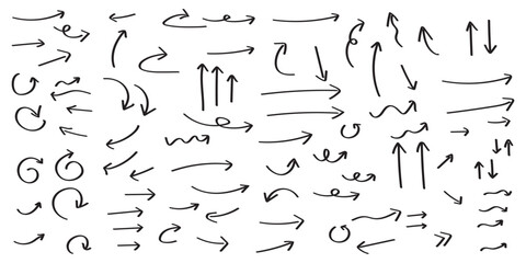 black hand drawn arrow set.Collection of hand drawn isolated arrows.Black doodle arrows
