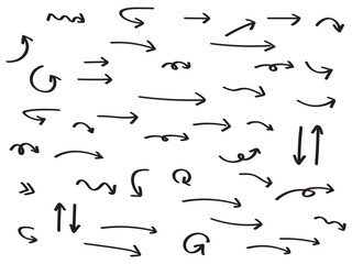 black hand drawn arrow set.Collection of hand drawn isolated arrows.Black doodle arrows