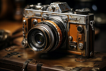 Fototapeta na wymiar Vintage film camera with a roll of film