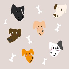 Dogs and bones background collection set, soft brown background, cute background illustration.