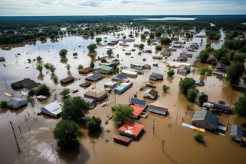 Fototapeta premium Flooded Town near big River