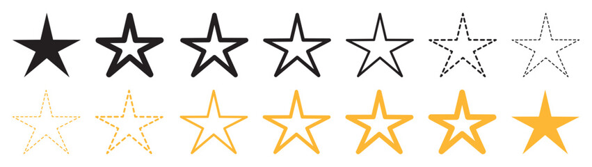 Set of star icons. Star or favorite flat icon, star vector logotype. Rating signs collection. Vector illustration. EPS10.
