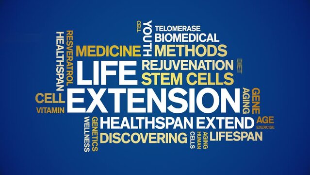 Life Extension animated tag word cloud;text design animation kinetic typography seamless loop.
