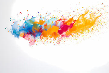 Colorful paint splashes on white canvas background. Generative Ai