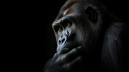 Fototapeta na wymiar A gorilla sitting and thinking