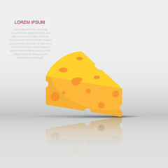 Cheese slice icon in flat style. Milk food vector illustration on isolated background. Breakfast sign business concept.